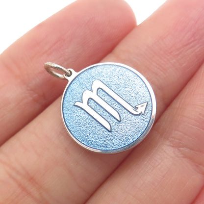 925 Sterling Silver Blue Enamel Scorpio Zodiac Sign Minimalist Charm Pendant