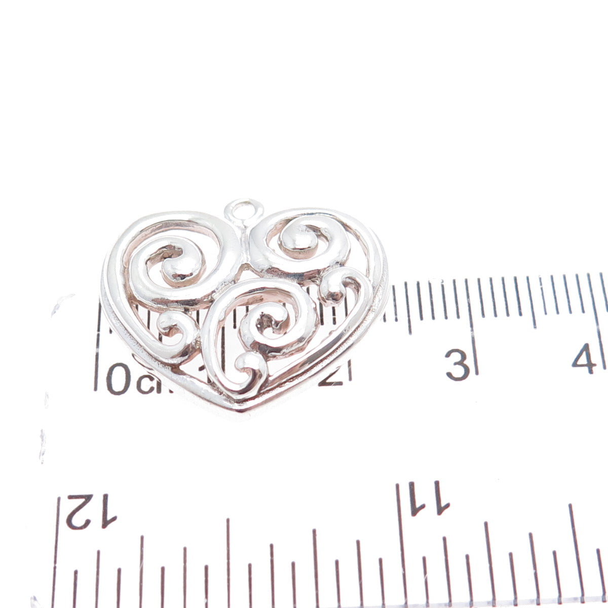 SX SALLY C 925 Sterling Silver Vintage Modernist Swirl Heart Charm Pendant