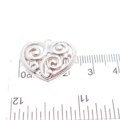 SX SALLY C 925 Sterling Silver Vintage Modernist Swirl Heart Charm Pendant