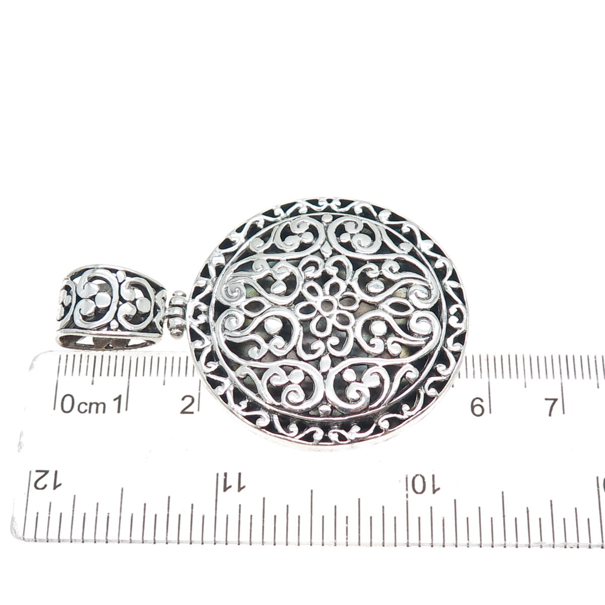 925 Sterling Silver Vintage Ornate Floral Oxidized Pendant