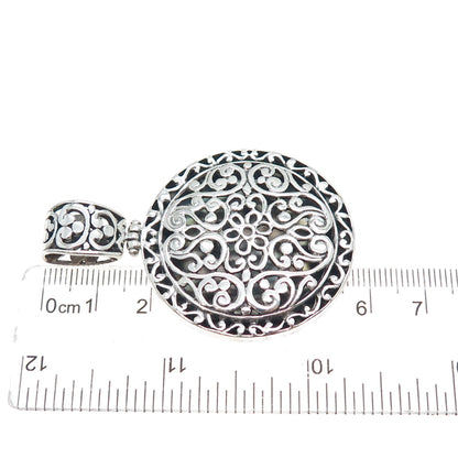 925 Sterling Silver Vintage Ornate Floral Oxidized Pendant
