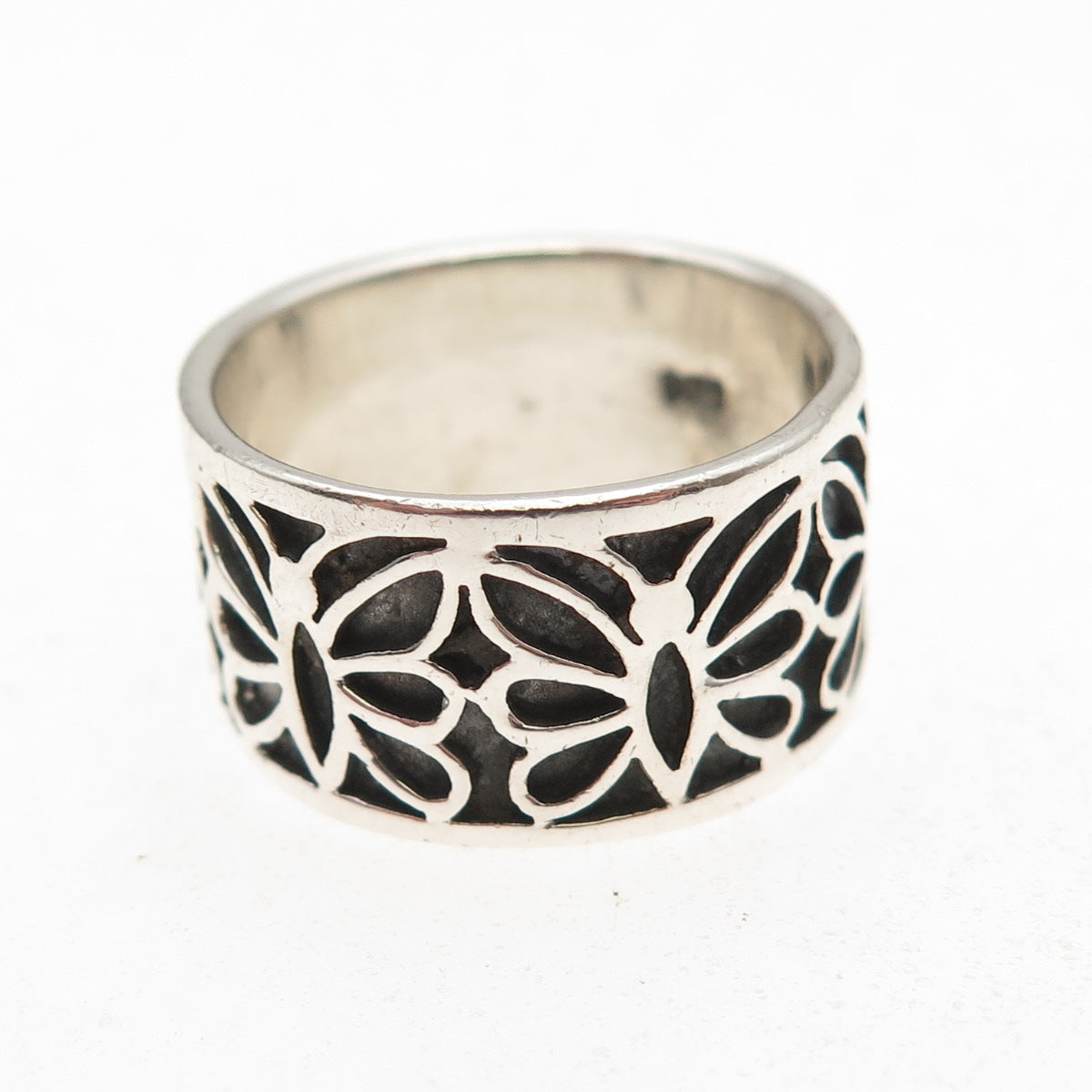925 Sterling Silver Vintage Butterfly Oxidized Wide Band Ring Size 8
