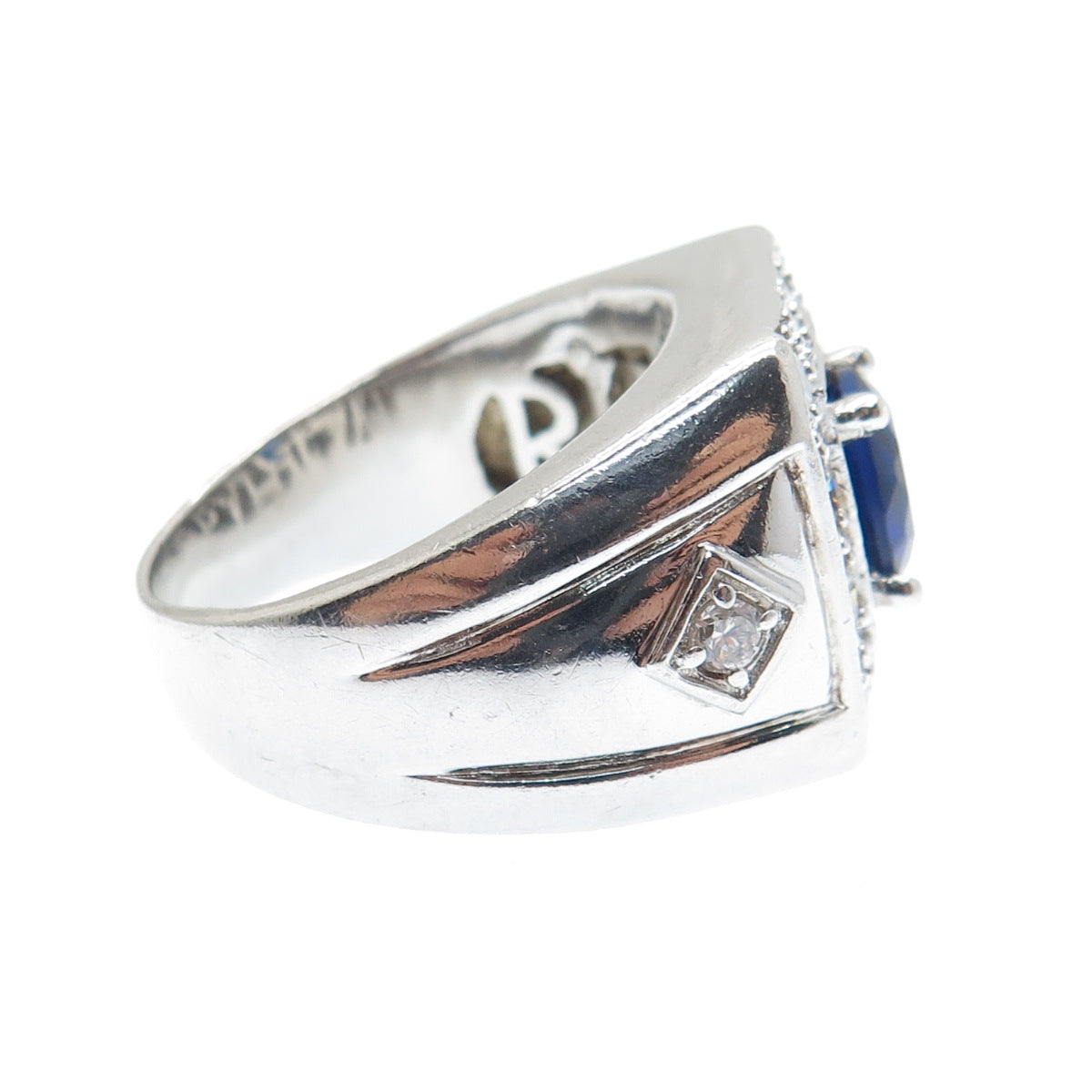 925 Sterling Silver Round-Cut Blue & White C Z Ring Size 10.25