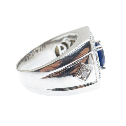 925 Sterling Silver Round-Cut Blue & White C Z Ring Size 10.25