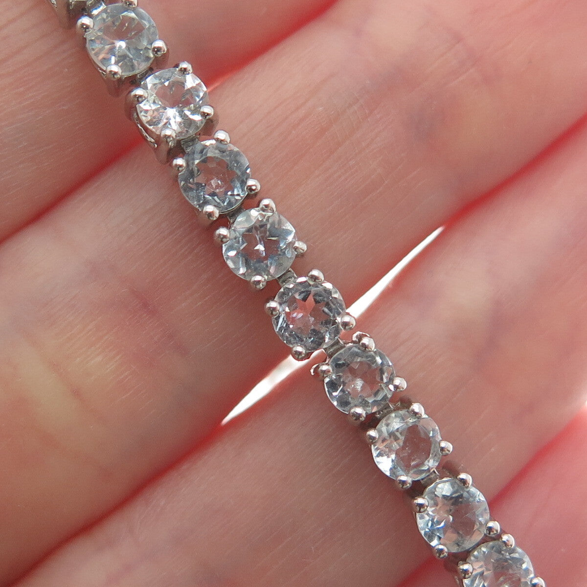 925 Sterling Silver Round-Cut Shaped C Z Tennis Link Bracelet 6.75"