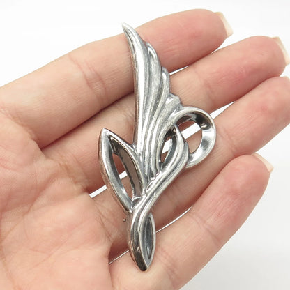 925 Sterling Silver Vintage Ribbed Modernist Pin Brooch