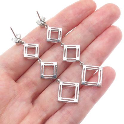 925 Sterling Silver Baguette & Round-Cut C Z Geometric Dangle Earrings
