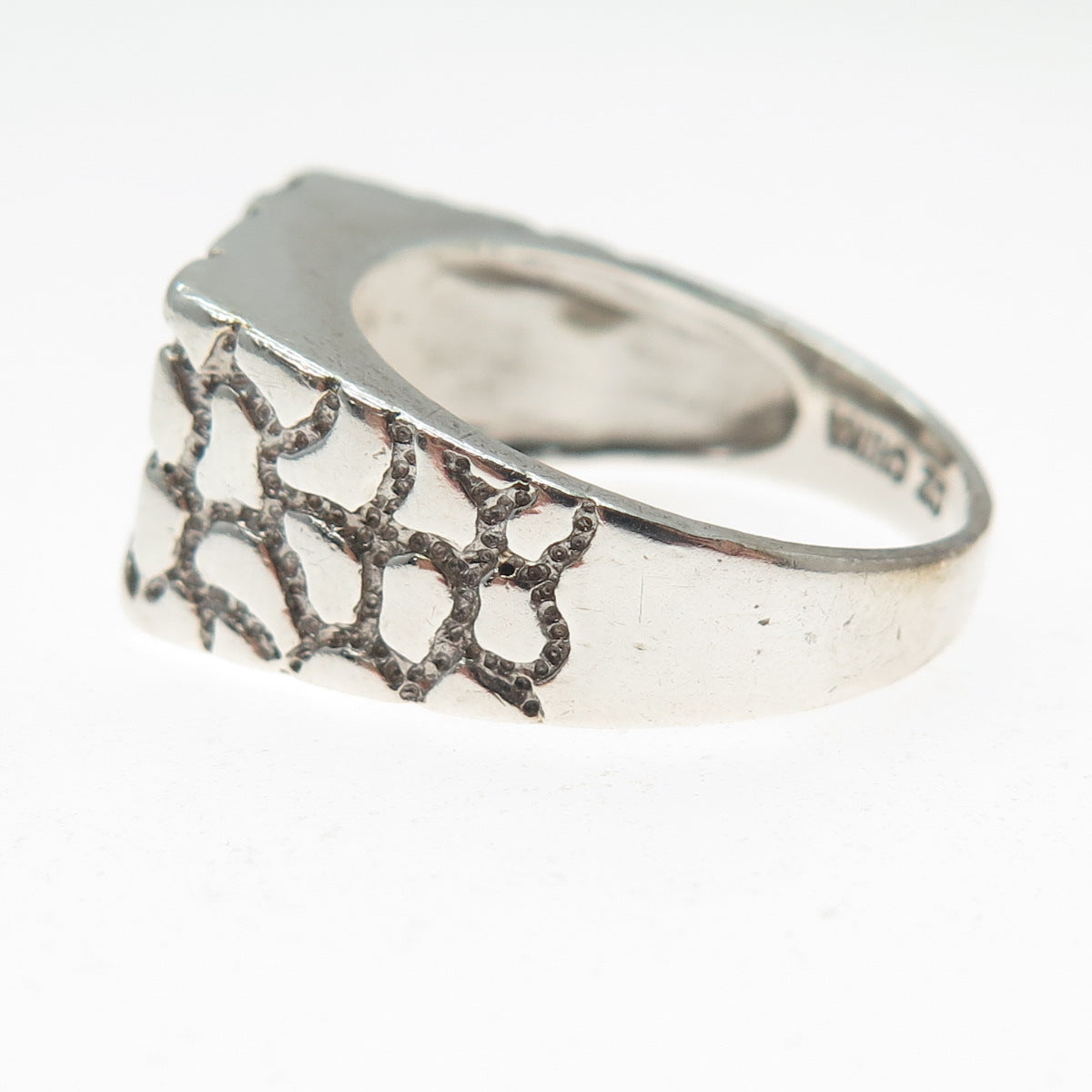 925 Sterling Silver Vintage Round-Cut C Z Dragon Skin Oxidized Ring Size 10.75