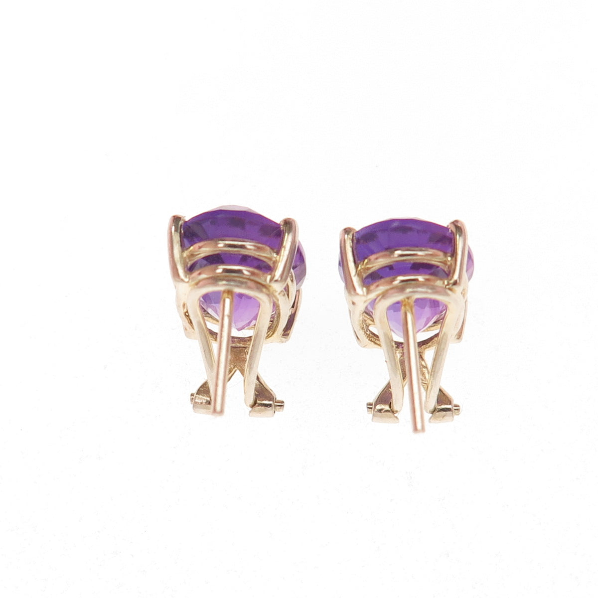 925 Sterling Silver Gold Plated Vintage Real Amethyst Omega Back Earrings