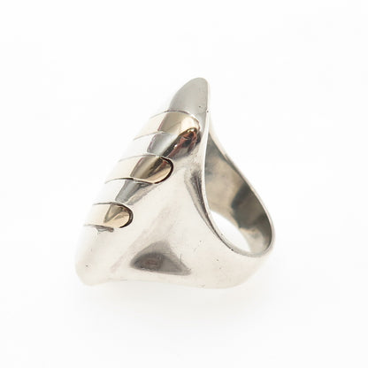 925 Sterling Silver 14K Gold Vintage Modernist Ribbed Ring Size 6.5