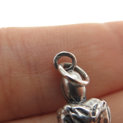 925 Sterling Silver Vintage Modernist Praying Woman Oxidized Charm Pendant
