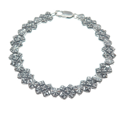 BEVERLY HILLS 925 Sterling Silver Vintage Diamond-Cut Heart Oxidized Bracelet 7"