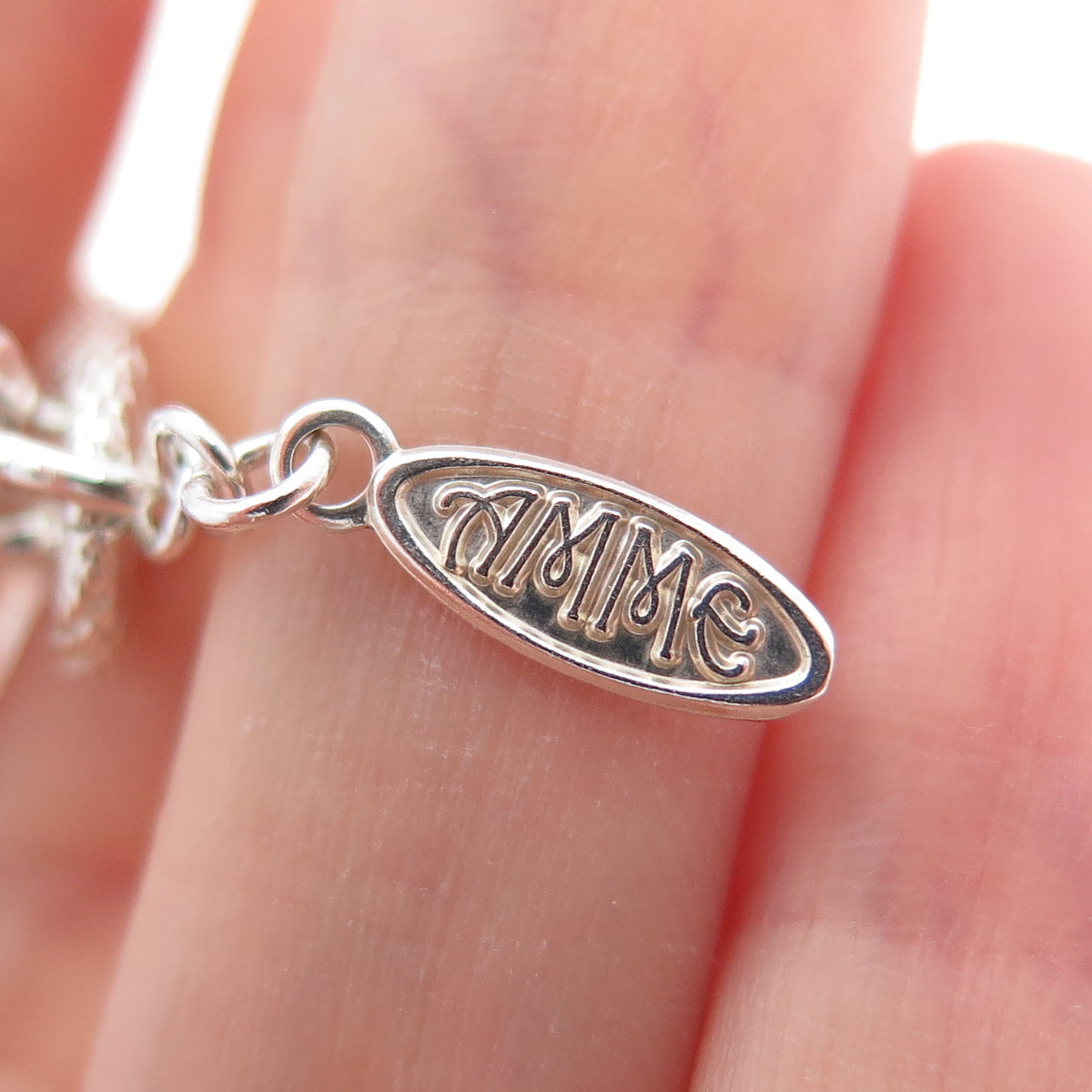 AMME 925 Sterling Silver Textured Cable Link Bracelet 8"