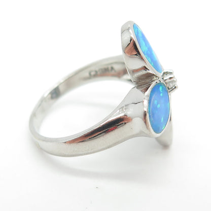 925 Sterling Silver Real Opal & C Z Floral Ring Size 6.25