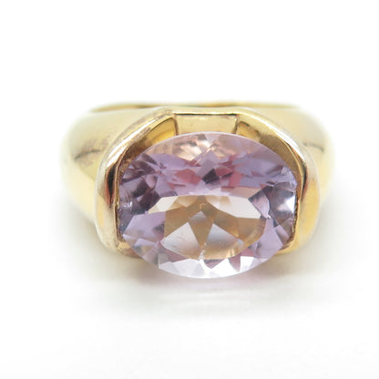 LIRM 925 Sterling Silver Gold Plated Vintage Real Amethyst Gem Ring Size 6.25