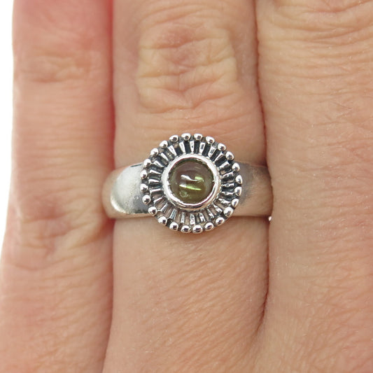 925 Sterling Silver Vintage Real Peridot Modernist Floral Ring Size 5.75