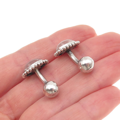 925 Sterling Silver Vintage Real Rose Quartz Beaded Oxidized Cufflinks
