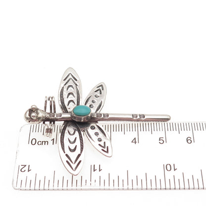 RUF Navajo Old Pawn 925 Sterling Vintage Turquoise Dragonfly Oxidized Pin Brooch