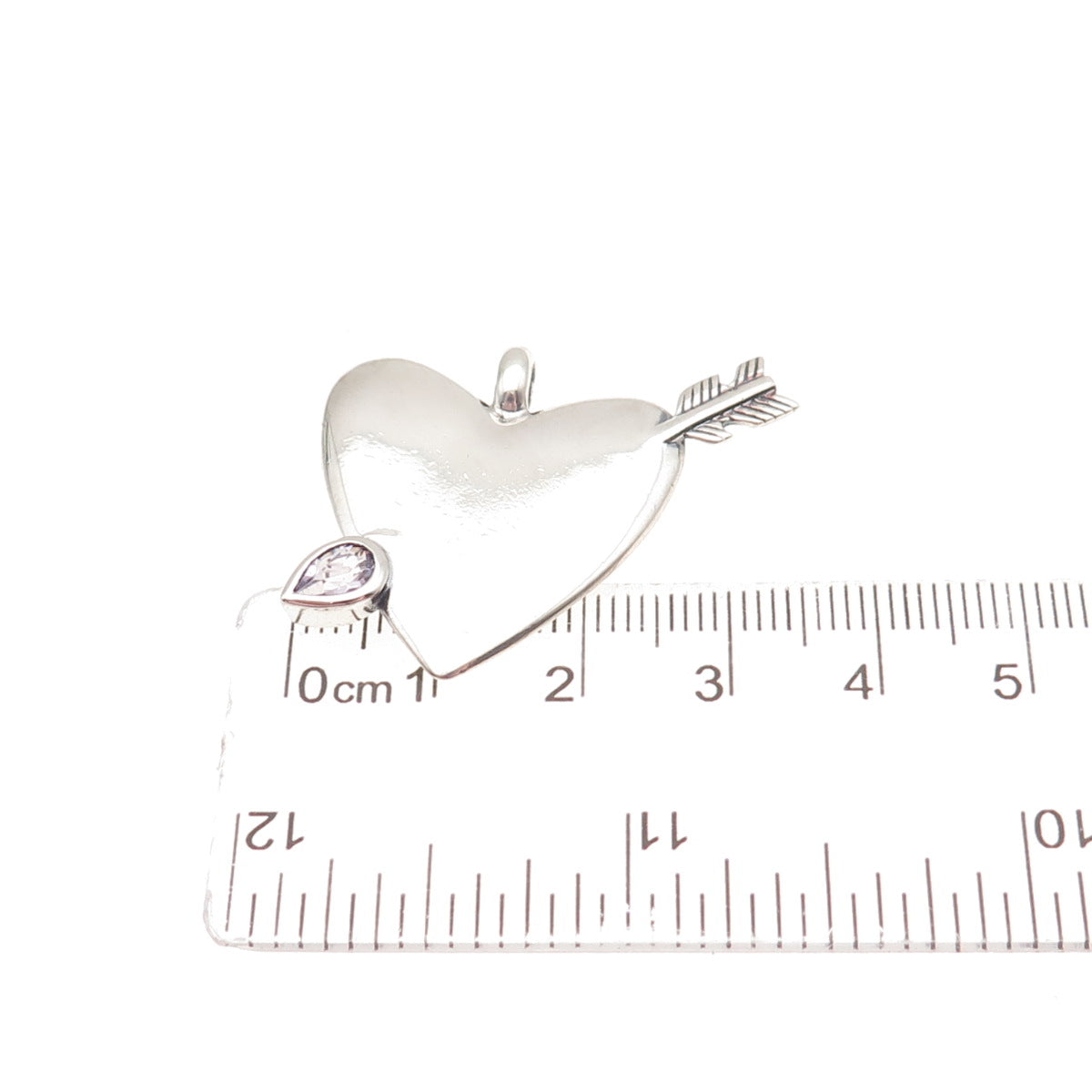 925 Sterling Silver Vintage Real Amethyst Heart & Arrow Charm Pendant