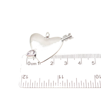 925 Sterling Silver Vintage Real Amethyst Heart & Arrow Charm Pendant
