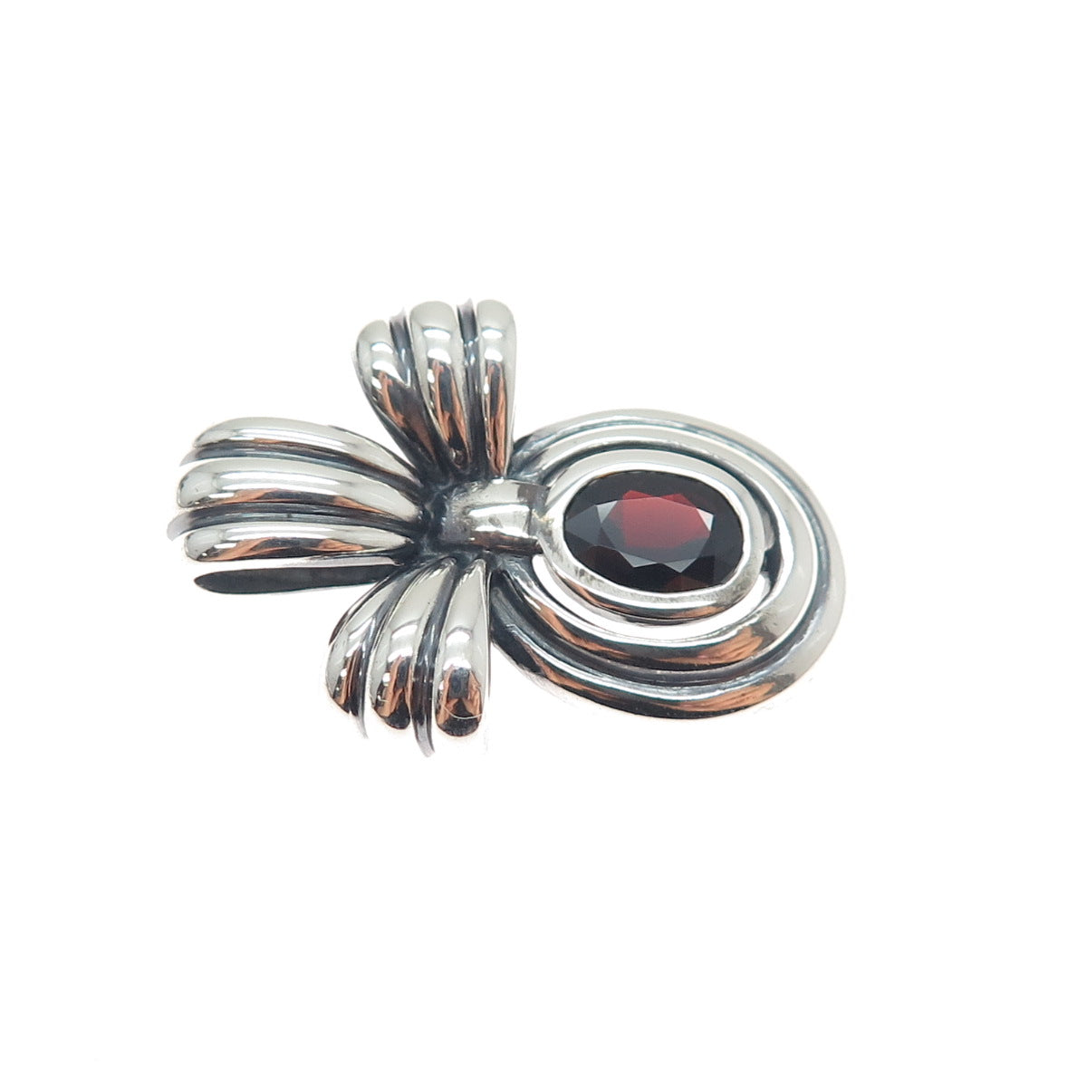 CNA PRANDA Sterling Silver Vintage Real Red Garnet Oxidized Bow Charm Pendant