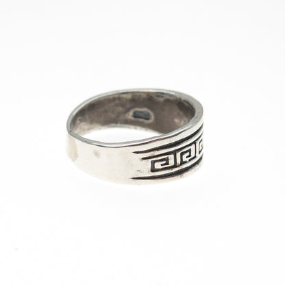 925 Sterling Silver Vintage Greek Key Oxidized Ring Size 7