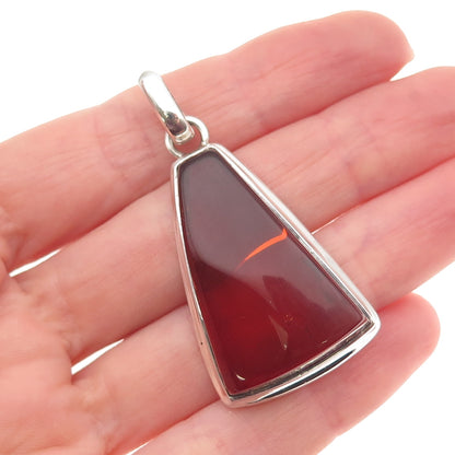 925 Sterling Silver Vintage Real Amber Modernist Pendant