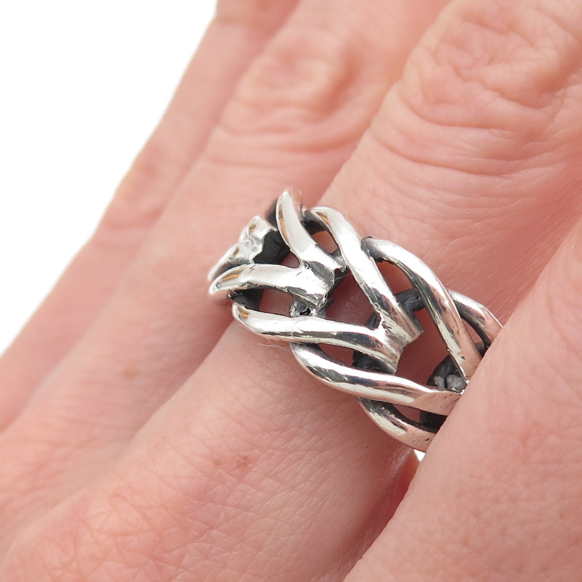 925 Sterling Silver Vintage Interlocked Overlap Band Ring Size 10.5