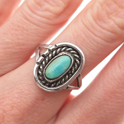 Old Pawn 925 Sterling Silver Vintage Southwestern Turquoise Tribal Ring Size 6.5