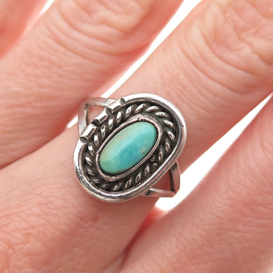Old Pawn 925 Sterling Silver Vintage Southwestern Turquoise Tribal Ring Size 6.5