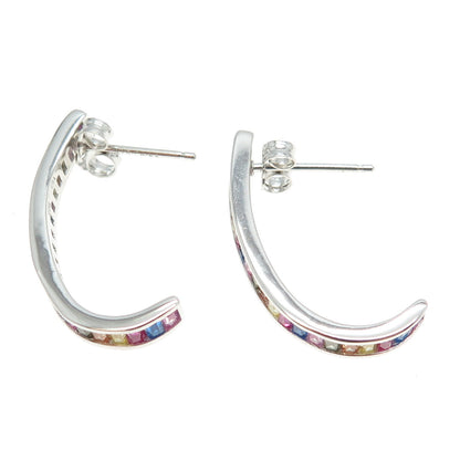 925 Sterling Silver Multi-Color C Z Half Hoop Earrings