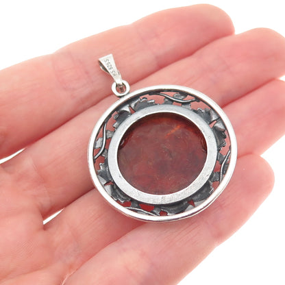 Herman Siersbol 925S Sterling Silver Vintage Denmark Real Amber Floral Pendant
