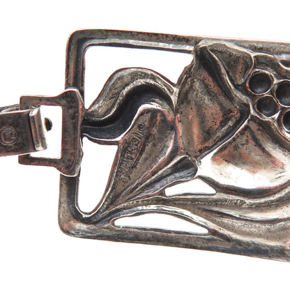 Danecraft Sterling Silver Antique Art Deco Floral Link Oxidized Bracelet 7.25"