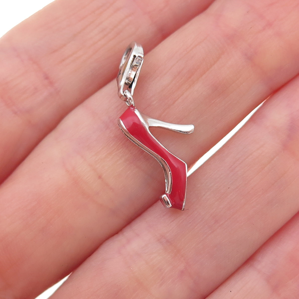 925 Sterling Silver Enamel High-Heel Shoe Lobster Lock Charm Pendant