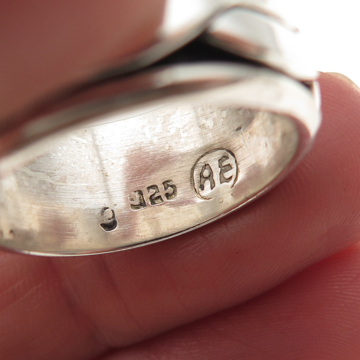 925 Sterling Silver Vintage Mexico Woven Oxidized Rotating Band Ring Size 9.75