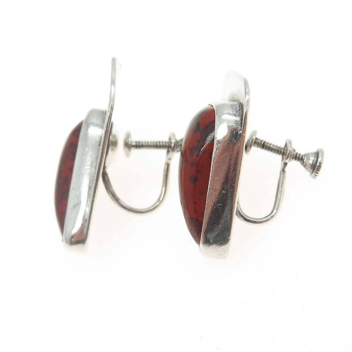 BUD COLIN 925 Sterling Silver Vintage Mahogany Obsidian Gem Screw Back Earrings