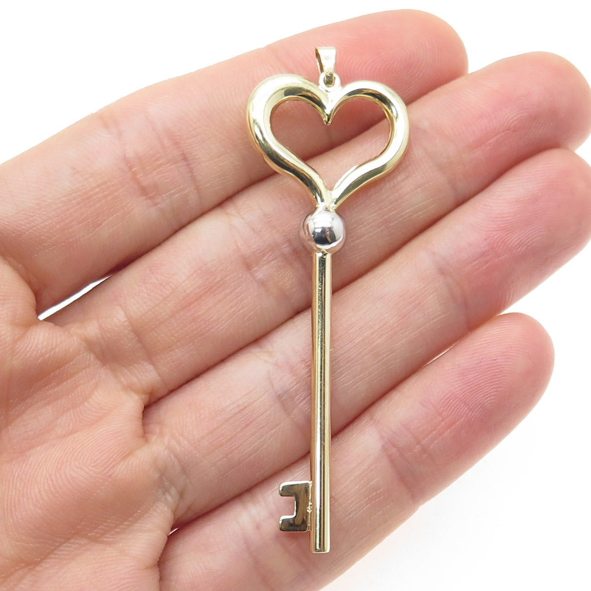 14K Yellow & White Gold Heart Key Charm Pendant