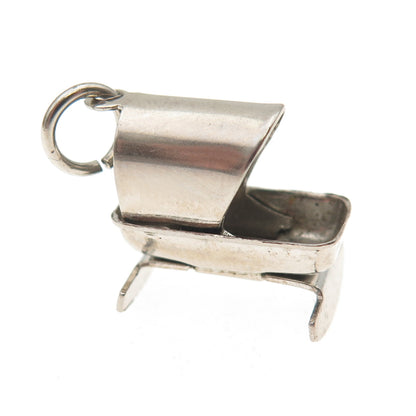 925 Sterling Silver Antique Art Deco Rocking Baby Bassinet 3D Mini Charm Pendant