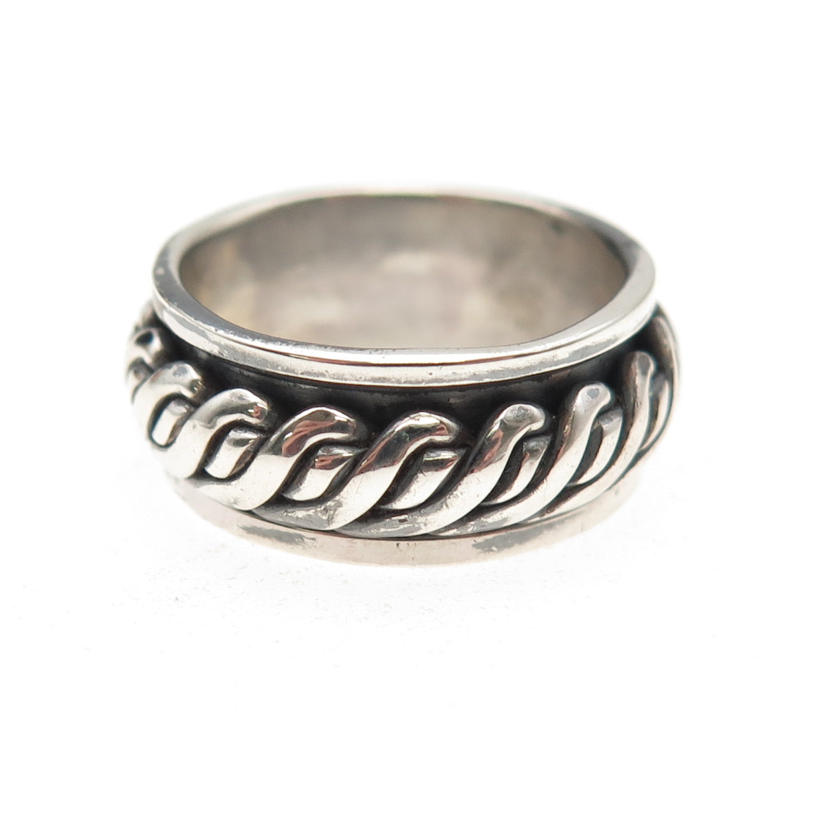 925 Sterling Silver Vintage Roped Oxidized Rotating Band Ring Size 7