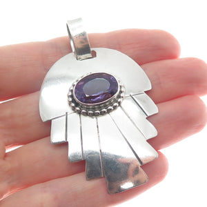 CAROL FELLEY 925 Sterling Silver Vintage 1992 Real Amethyst Modernist Pendant