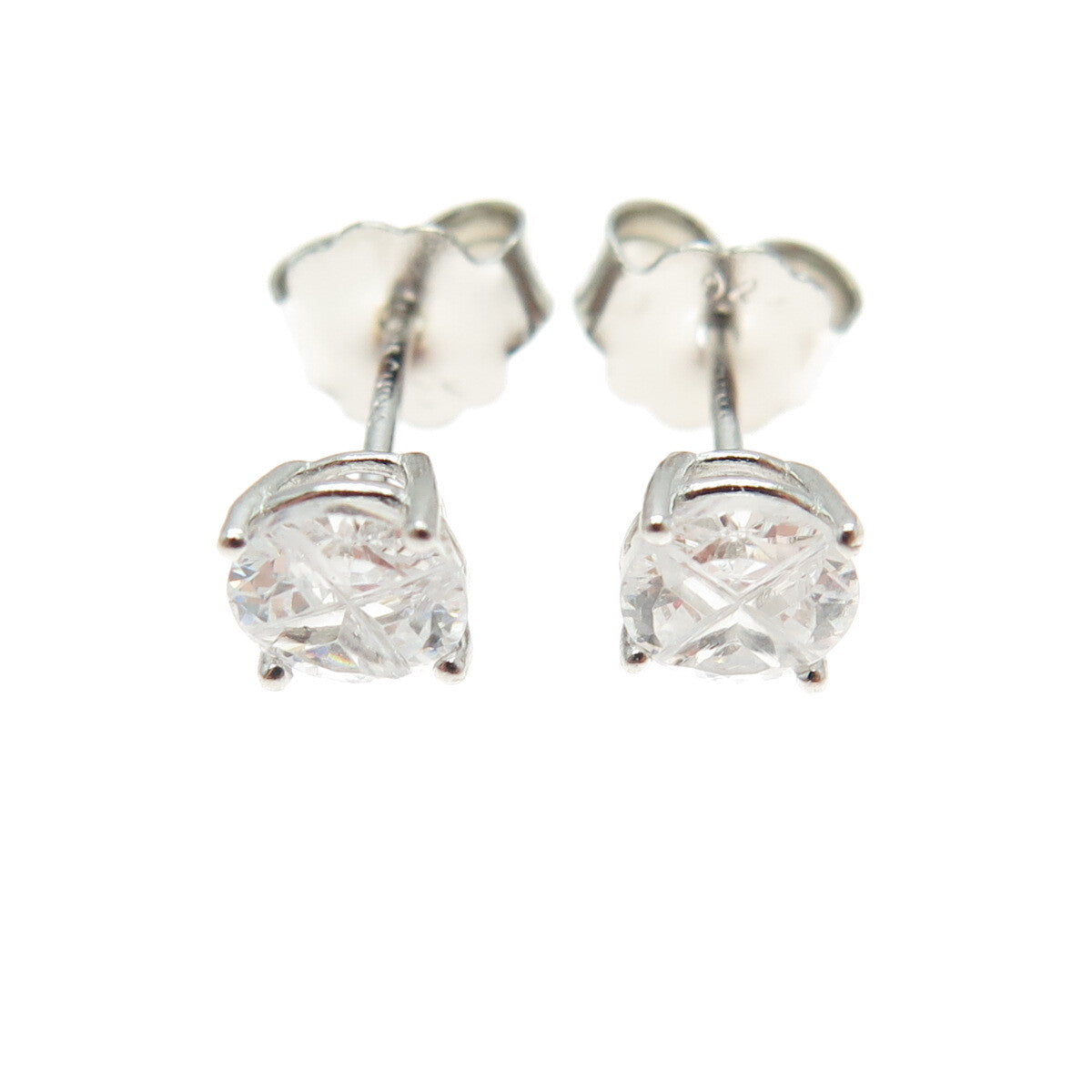925 Sterling Silver Round-Cut Cross Shaped White C Z Stud Earrings