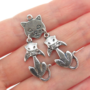925 Sterling Silver Vintage Cat Cartoon Character Oxidized Charm Pendant