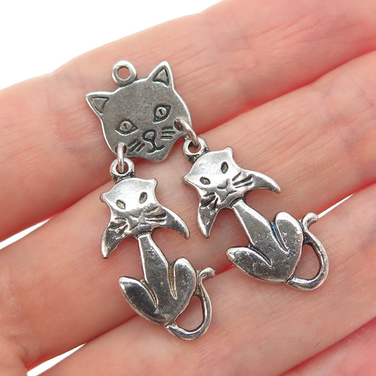 925 Sterling Silver Vintage Cat Cartoon Character Oxidized Charm Pendant