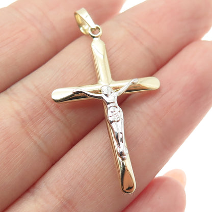 14K Yellow & White Gold Crucifix Cross Religious Charm Pendant