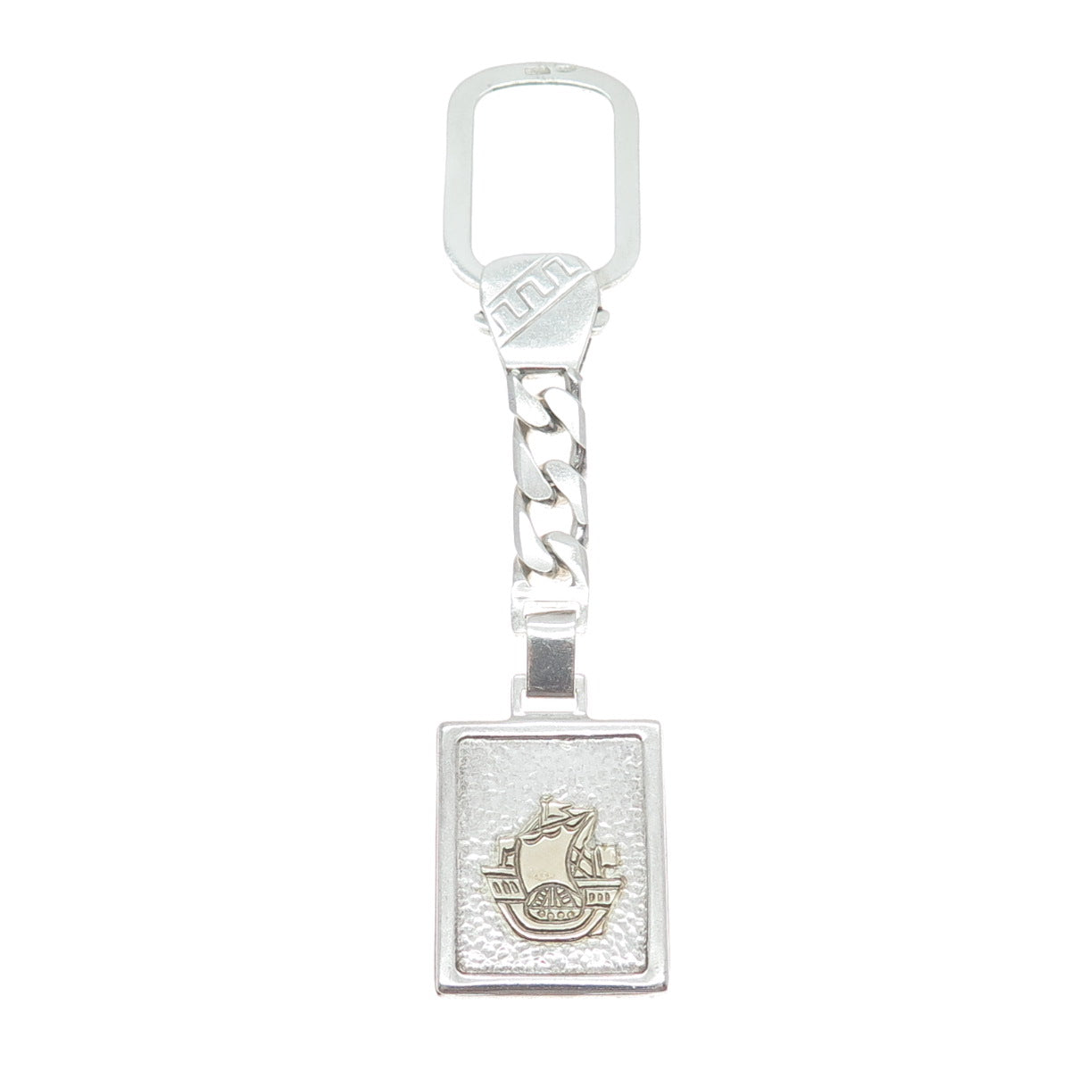 18K Yellow Gold 925 Sterling Silver Vintage Italy Sail Ship Key Fob Chain Holder