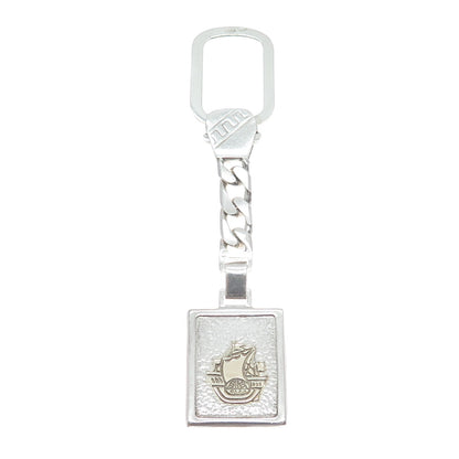 18K Yellow Gold 925 Sterling Silver Vintage Italy Sail Ship Key Fob Chain Holder