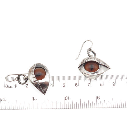 925 Sterling Silver Vintage Glass Modernist Evil's Eye Oxidized Dangle Earrings