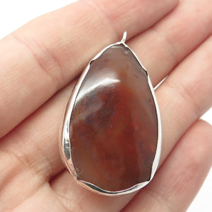 925 Sterling Silver Vintage Real Large Red Agate Gemstone Pendant