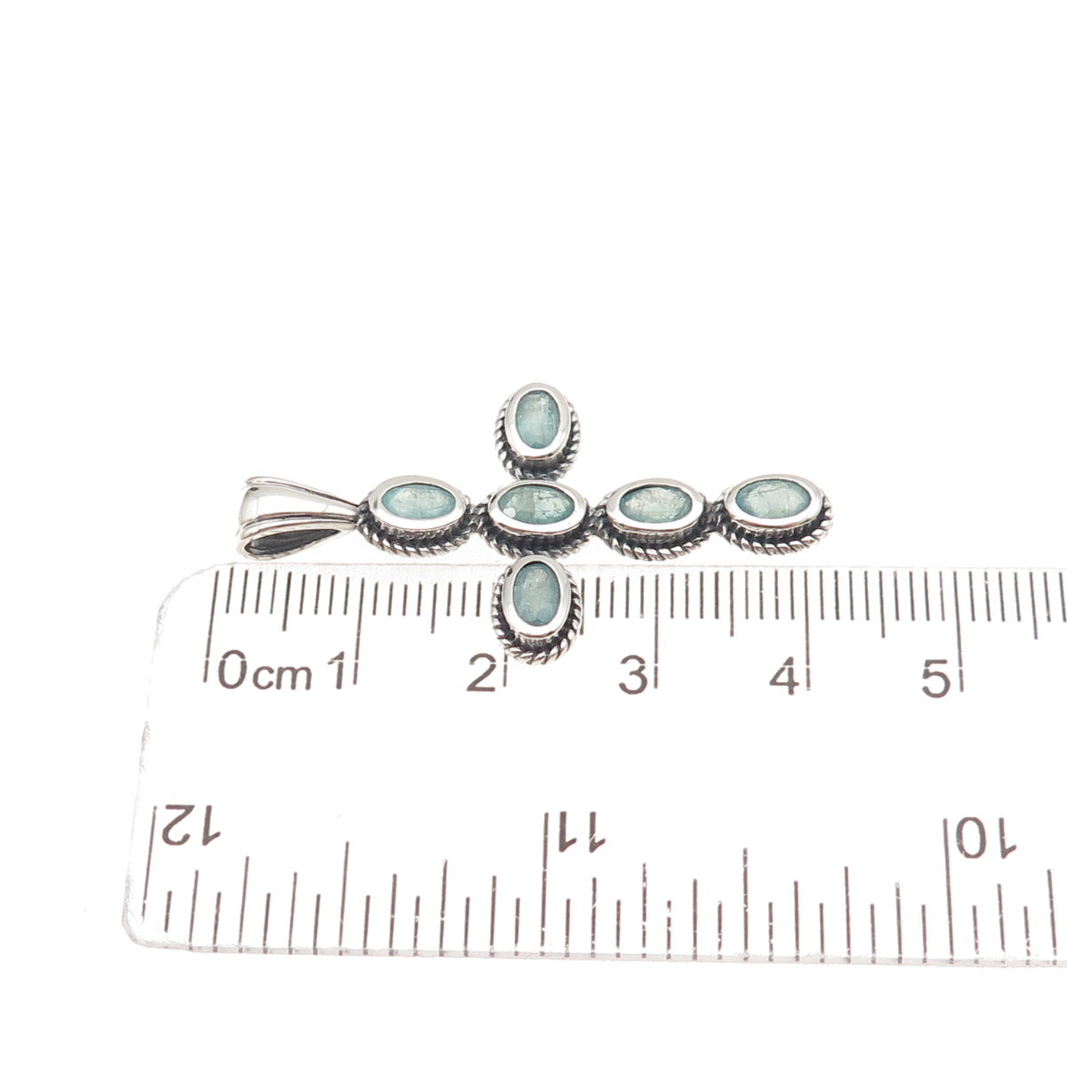 D'Joy 925 Sterling Silver Real Oval-Cut Aquamarine Cross Charm Pendant