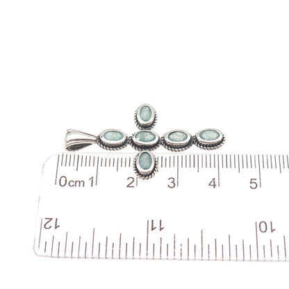D'Joy 925 Sterling Silver Real Oval-Cut Aquamarine Cross Charm Pendant